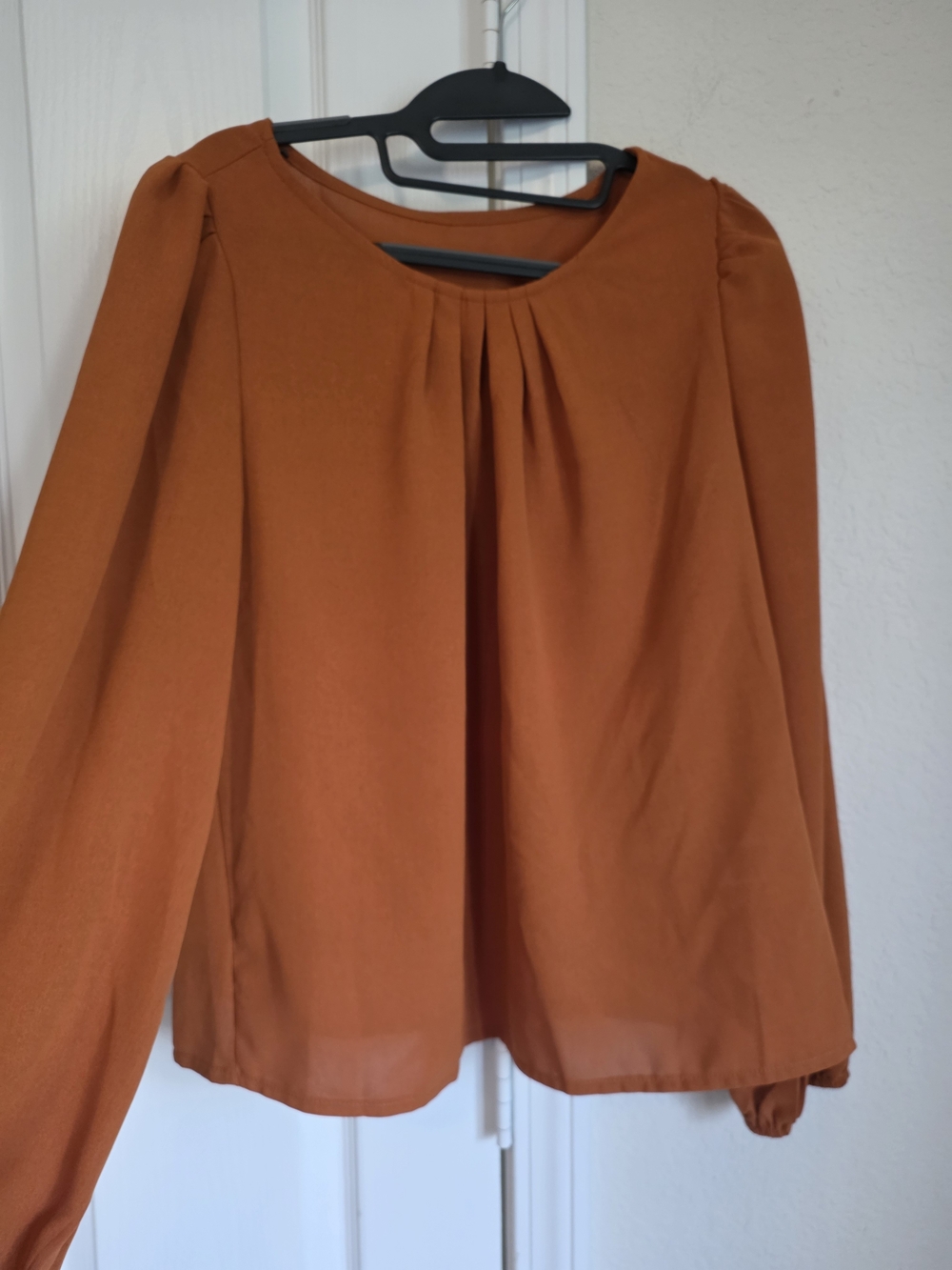 SHEIN Rust Orange Long-Sleeve Pleated Blouse